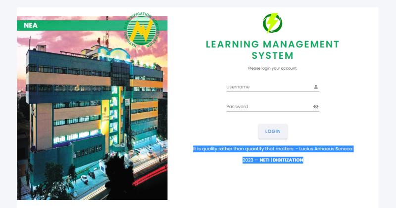 Learning Management System login screen